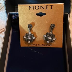 Monet hypo allergenic grey and silver bling earrings